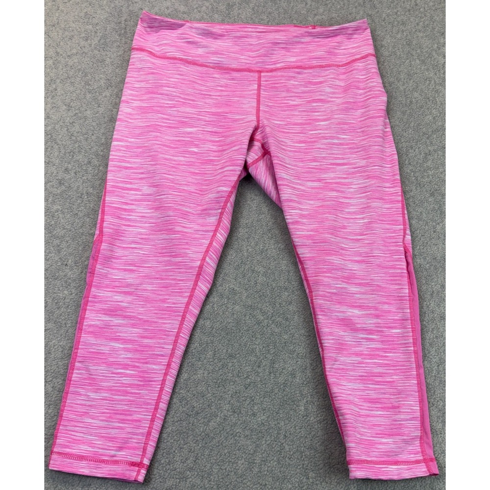 Zella Womens Cropped Athletic Leggings Pink Space Dye Compression Pull On L